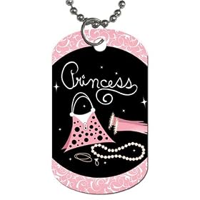 2 Sided Dog Tag of Princess Accessories (Purse, Gloves, Pearl Necklace, Beautiful, Cartoon, Disney, Barbie, Fairy, Island, Magical, Belle, Cinderella, Costume, Doll, Wedding)