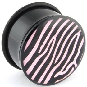 Single Acrylic Single Flared Logo Plug: 6g Pink / Black Zebra