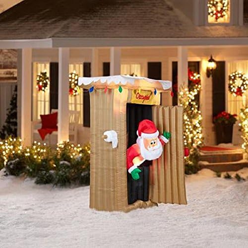 6'tall Animated Christmas Inflatable Santa Clause Outhouse Scene, Yard Decor