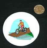 3" button / pin printed with man, body, individuals, individual, bike, humans, health, person, human, boy, persons, bicycle, people, riding, fitness