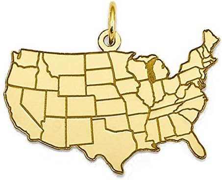 14k Yellow Gold United States Map Pendant Charm