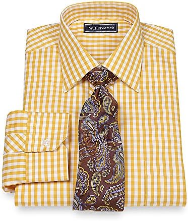 Paul Fredrick Men's 2-Ply Cotton Pinpoint Spread Collar Dress Shirt Gold 18.0/34