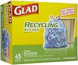 Glad Tall Kitchen Drawstring Recycling Trash Bags, Blue, 45 Count