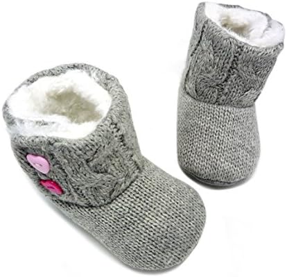 Akago® Baby Girls Cotton Knit Premium Soft Sole Anti-slip Mid Calf Warm Winter Infant Prewalker Toddler Boots Grey (M:6~12 months)