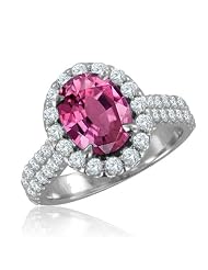 Natural Pink Sapphire Diamond Engagement Ring in Platinum Halo Ring (g, Si1,... by My Love Wedding Ring