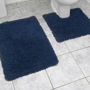 Linens Limited Chenille Twist Bath Mat & Pedestal Mat Set, Navy Blue: Amazon.co.uk: Kitchen & Home