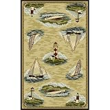 Accents Sailboats and Lighthouses Tan Novelty Rug Size: 5 x 8