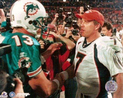 Dan Marino with John Elway 8x10 Color Photo