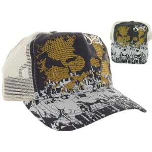 SMET by Christian Audigier Ed Hardy Mens Womens Unisex Skull Trucker Hat Cap Charcoal/Gold