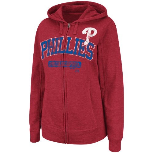 MLB Women's Philadelphia Phillies Real Flava Long Sleeve Full Zip Hoodie (Athletic Red Pepper Heather, Small) at Amazon.com