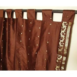 Buy 2 Tab Top Brown Silk Sari Drapes, Panels, Panels Curtain Length: 100 Inches by Indian Selections now!