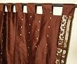 2 Tab Top Brown Silk Sari Drapes, Panels, Panels