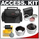 Deluxe Accessory Kit with Carrying Case + 2x Telephoto Lens + 0.5x Wide Angle Lens + 3-Piece Filter Kit + Cleaning Kit for Compact Camcorders