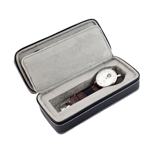Black Compact Travel Watch Case With 2 Large Watch Compartments