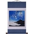 Hand-Painted 36" Oriental Wall Art Scroll - Cranes On Snowy Hilltop With White & Blue Border