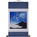Hand-Painted 36" Oriental Wall Art Scroll - Cranes On Snowy Hilltop With White & Blue Border