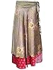 Vintage Wrapskirt Pink Printed Two Layer Sarong Long Silk Wrap Around Skirt