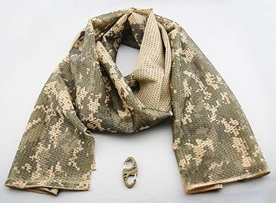 迷彩柄 メッシュネックスカーフ フェイスマスク(デジタルACU)と迷彩色カラビナのお得なセット 【サバゲー装備】