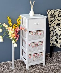 Cómoda en estilo rústico y antiguo, armario estantería en blanco, para