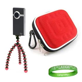 New Red UltraHD Video Camera Case for the Newest Model Flip Ultra 3rd Generation ( 4 GB , 8Gb , 1 Hours, 2 Hours) + Compatible Pink Flip Ultra HD Tripod + Vangoddy Live * Laugh * Love Wrist band!!!