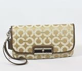 NEW AUTHENTIC COACH KRISTIN OP ART LARGE WRISTLET/CLUTCH (Khaki/Silver)