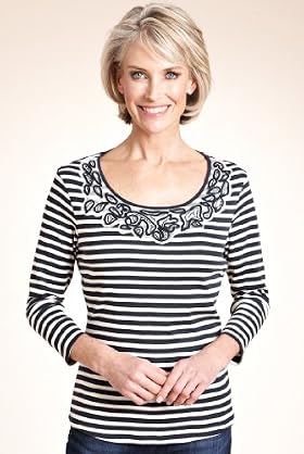 Classic Collection Pure Cotton Striped Embroidered Top