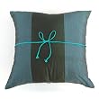 Handmade Cushion Cover / Pillow Sham In Silky Turquoise With Black Band And Coconut Buttons
