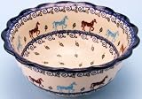 Polish Pottery Ruffled Edge Bowl 4 1/4 H x 9 1/4 Diameter