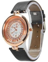 Fashion Women Ladies Leather Band Crystal Diamond Quartz Wrist Watch Black New