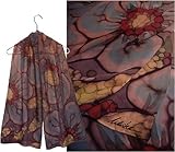 ULRIKE Oblong Chiffon Silk Scarf - Oversized flowers of mauves with moss, a dusky cerulean blue, and crimson.