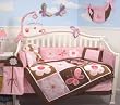 SoHo Pink and Brown Floral garden Crib Nursery Bedding Set 10 pcs
