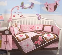 SoHo Pink and Brown Floral Garden Baby Crib Nursery Bedding Set 13 pcs included Diaper Bag with Changing Pad & Bottle Case 