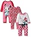 Disney Girl's 3-Pack Minnie Mouse Baby Coverall Bodysuit Set, Multicolor, 9M