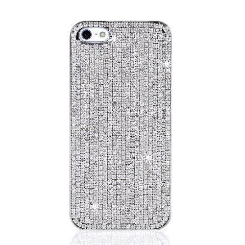 NOVA CASEÂ® Lumia Series 3D Bling Crystal iPhone Case for iPhone 5/5S (Package includes soft pouch, screen protector) Solid Silver