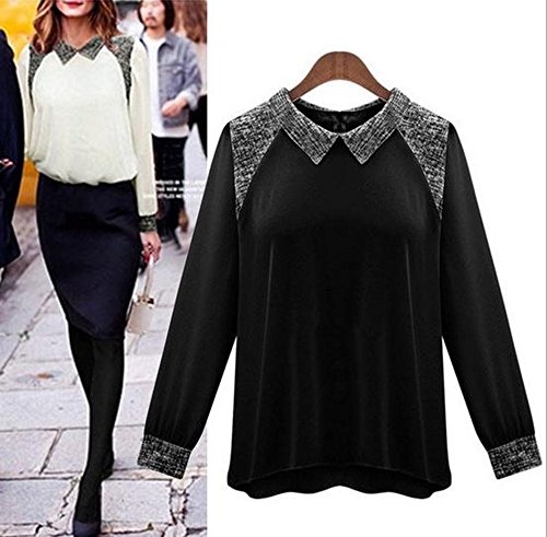 シャツ ブラウス チュニック 大きい サイズ 有 ツイード 柄 襟 シフォン トップス 長 袖 セレカジ シンプル 黒 (オリジナル・ブレスレットとサシェセット)
