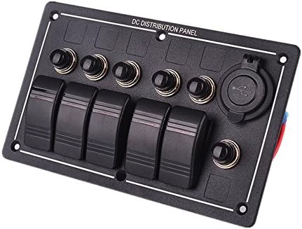 Bears 5 Gang Aluminium LED Rocker &amp; Circuit Breaker Waterproof Marine Boat Rv ON-OFF Switch Panel With Cigarette USb Socket