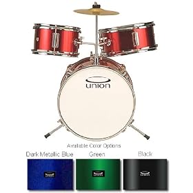 Union 3 pc. Kids Drum Set UT3-LT *METALLIC RED with Sticks and Pedal (seat not included) For 3-5... by 