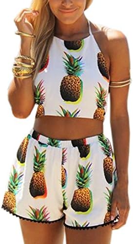 Macaroni Women's Summer Two Piece Pineapple Hanging Neck Backless Shorts