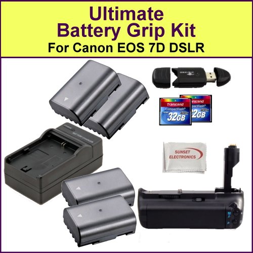 Ultimate Battery Grip Kit for the Canon EOS 7D 18 MP Digital SLR Camera: Includes - BG-E7 Replacement Battery Grip, 4 Replacement Batteries, Battery Charger, TWO 32 GB Class 10 SDHC Memory Cards, Card Reader and Cleaning Cloth On Sale