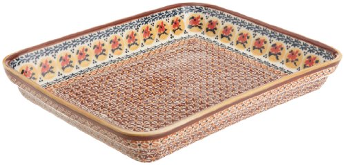 Euroquest Imports Bunzlauer Polish Pottery 2-Quart Rectangular Baker in Amber Sunrise Pattern