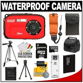 Coleman Xtreme C5WP Shock & Waterproof Digital Camera (Red) with 8GB Card + Battery + Floating Strap + (2) Cases +... by Coleman