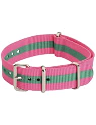 18mm Classic SS Nylon Striped Pink / Green - Easily Interchangeable Replacement Military Watch Strap / Band - Fits All Watches!!!
