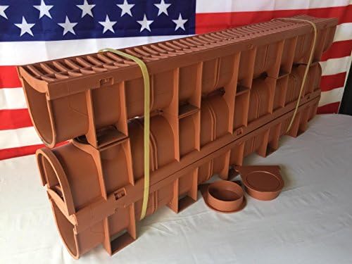 Trench Drain Terracotta Polymer - 3 x 3.33 Ft (10ft) Pack with 1 End Cap &amp; Adaptor