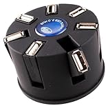 Portable and Lightweight USB 2.0 Cylindrical 7 Port USB HUB with USB Cable (Black)