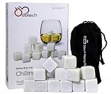 DB-Tech Set of 12 White Whisky Chilling Rocks Gift Set With A Muslin Pouch - Chill Your Whiskey with these rocks Without Dilution - Rocks Carved out of 100% Pure Soapstone