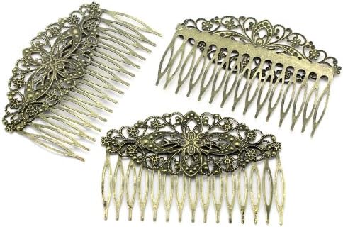 15 Pcs - Antique Bronze Flower Filigree Combs 3 2/8"x2 1/8", Hair Accessory, Hair Combs, Large Hair Combs, Hair Findings
