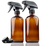 ChefLand (2 Pack) 16 Oz. Glass Spray Bottles for Multi-purpose Use Such As Kitchen, Bath, Beauty, and Gardening, with Durable Black Sprayer and Caps - Best Design for Cleaning and Liquid Storage - Amber