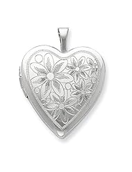 Sterling Silver 20mm Textured Daisies Heart Locket