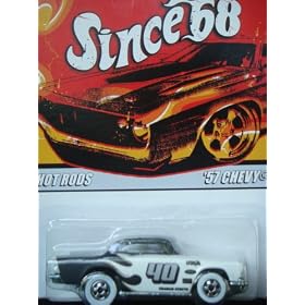 51QxPUuUtoL. SL500 AA280  Hot Wheels Since 68 Series 57 Chevy White Wall 5 Spoke Drag Mags & Flamz Black End 40 Year Mark 1/64 Collector