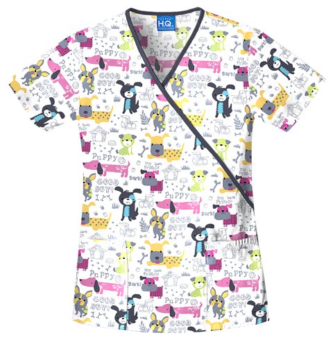 Scrub H.Q. by Cherokee Women's Mock Wrap Botanical Print Scrub Top